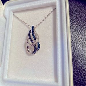 HELZBERG Diamonds Sterling.925 Neckakce White~Blue~Black Diamonds 18” .925 Chain